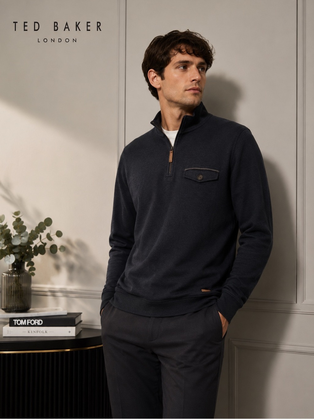 Ted Baker London Navy Quarter Zip Pullover Sweater Size 6 (US XL)